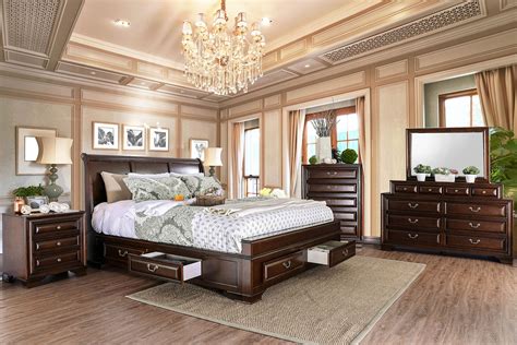 Brown Cherry Bedroom Furniture 4pc Set Eastern King Size ...