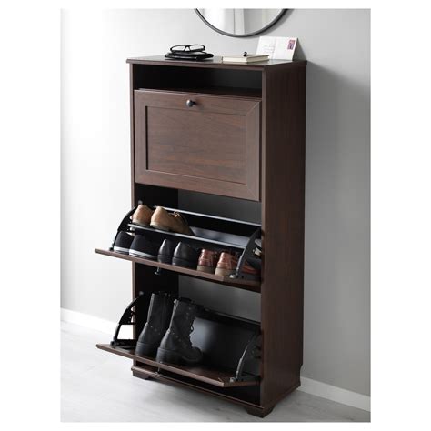 BRUSALI Shoe cabinet with 3 compartments, brown, 61x130 cm   IKEA
