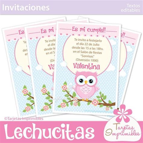 Búho rosa para nena tarjetas de invitación para imprimir ...