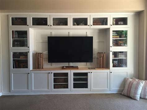 Built in media using IKEA cabinets and lumber. | Living ...