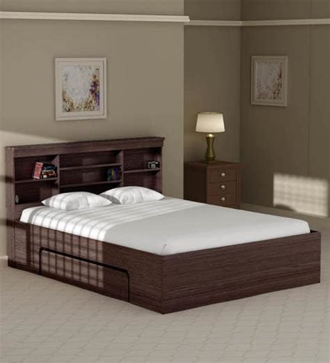 Buy Toya Queen Size Bed with Drawer Storage in Walnut ...