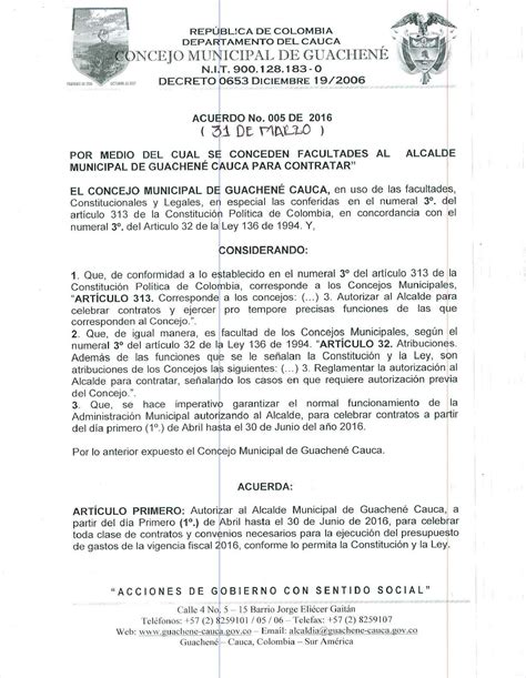 Calaméo   Acuerdo 005 de 2016   Municipio de Guachené   Cauca