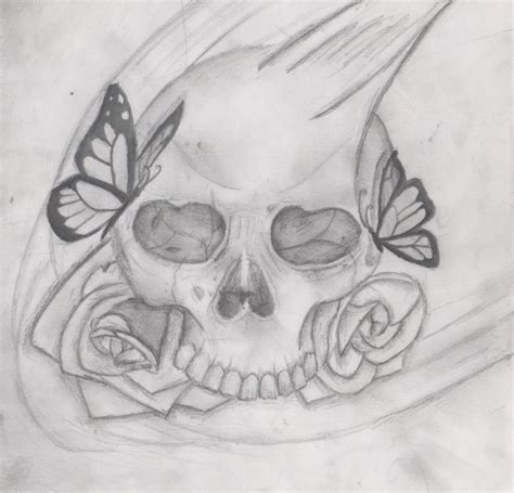 calavera & mariposas por Zahira | Dibujando