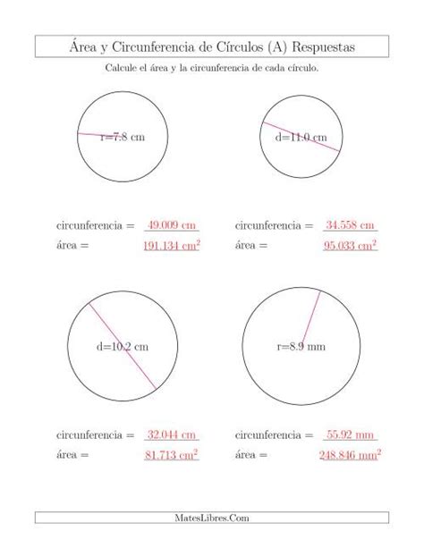 Calcular la Circunferencia y el Área de Círculos  A