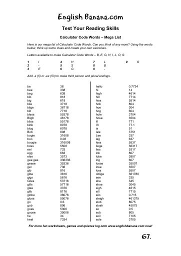 Calculator Code Words   Mega List | English Banana