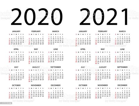 Calendar 2020 2021 Illustration Week Starts On Sunday Stock ...