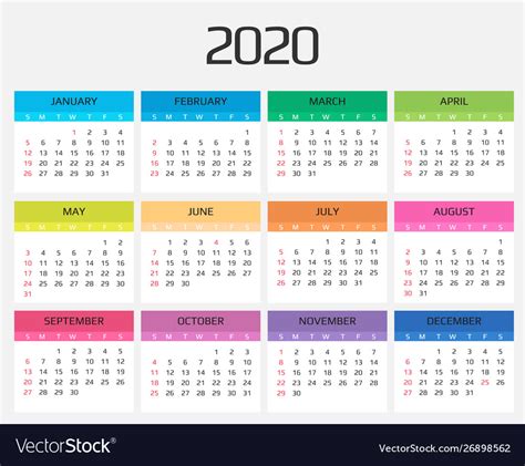 Calendar 2020 template 12 months include holiday Vector Image