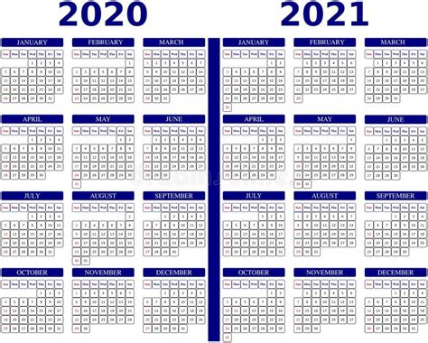 Calendar Template for 2020 2021 Year. 2020 2021 Calendar on White ...