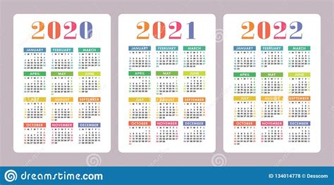 Calendario 2020, 2021, 2022 Años Diseño Vertical Del Calendario Del ...