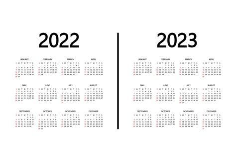 calendario 2022, año 2023. la semana comienza el domingo. plantilla de ...