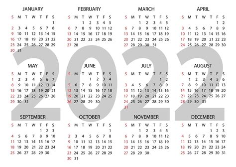 calendario 2022 año. la semana comienza el domingo. plantilla de ...