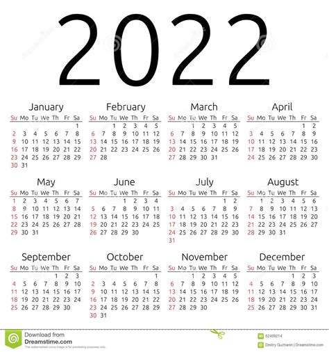 Calendario 2022, Domingo Del Vector Ilustración del Vector ...