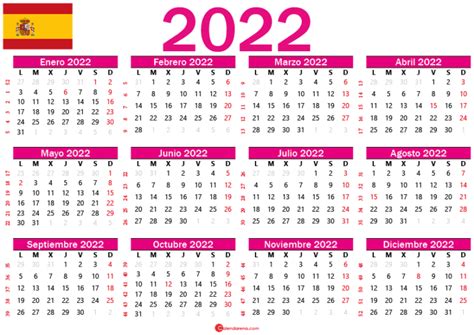 Calendario 2022 España Con Días Festivos Para Imprimir