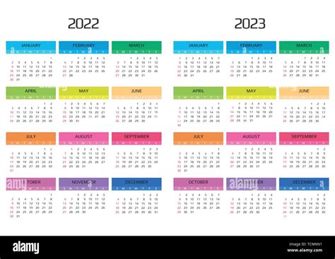 Calendario 2022 y 2023 plantilla. 12 meses. Incluir eventos de ...