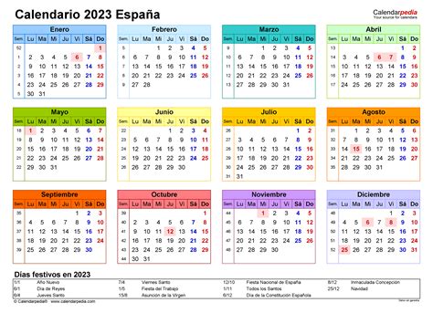 Calendario 2023 en Word, Excel y PDF Calendarpedia