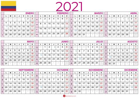 Calendario Colombia 2021 Con Días Festivos