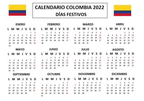 Calendario Colombia 2022: estos son los días festivos del año, puentes ...