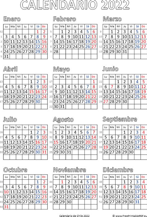 Calendario de Chile 2022 | Imprimir el PDF Gratis
