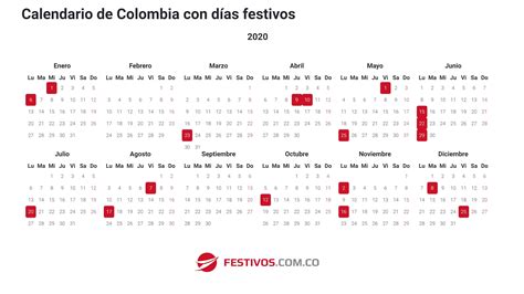 Calendario de Colombia con días festivos   2020   2021