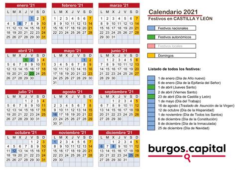 Calendario de Festivos 2021 en Castilla y León
