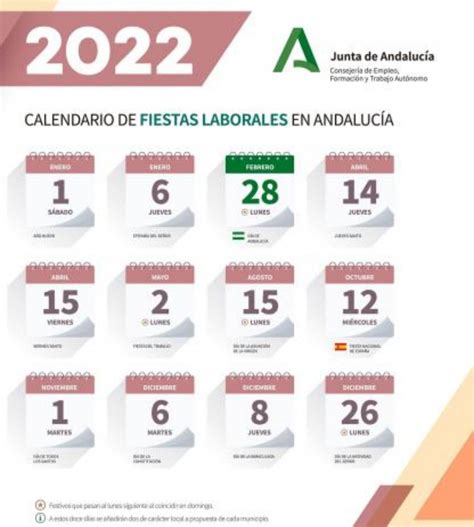 Calendario de fiestas laborales en Andalucía 2022   APROCOM