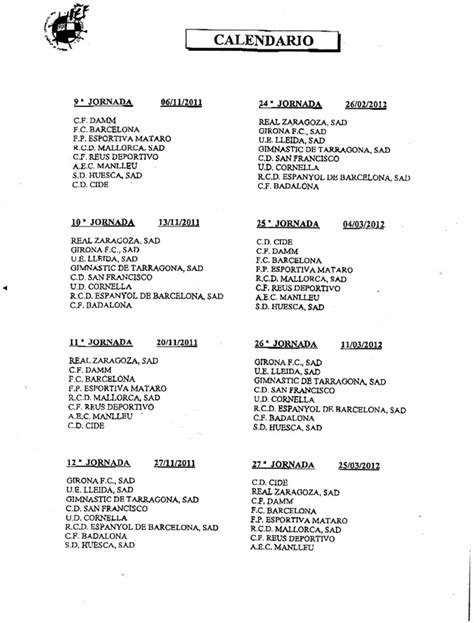 Calendario de liga del Juvenil División de Honor 2011 12   Juvenil D.H ...