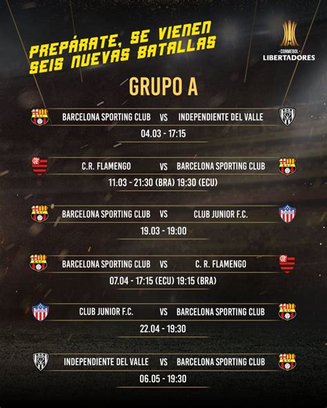 Calendario de los partidos de Barcelona SC en el grupo A ...