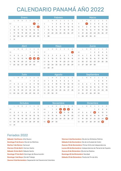 Calendario de Panamá año 2022 | Feriados
