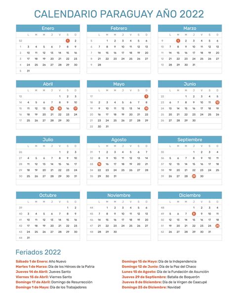 Calendario de Paraguay año 2022 | Feriados