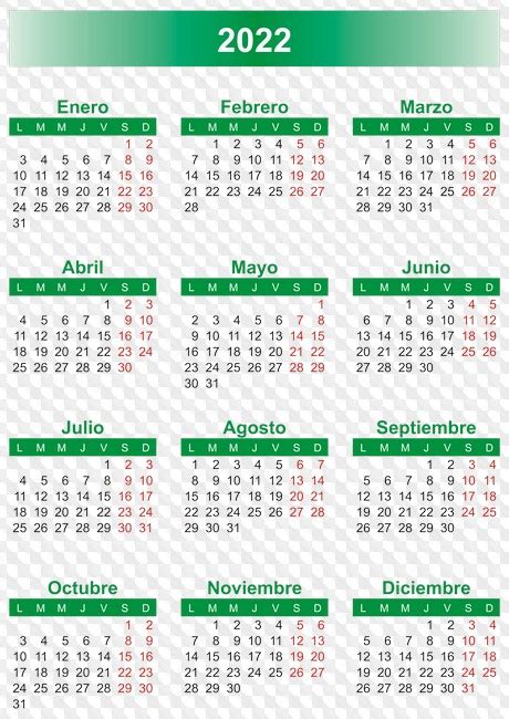 Calendario del año 2022, cuadrículas de calendario en formatos PNG, CDR ...