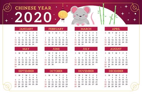 Calendario del año nuevo chino en diseño plano | Vector Gratis