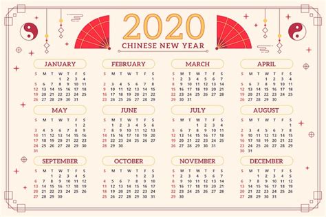 Calendario del año nuevo chino en diseño plano | Vector Premium