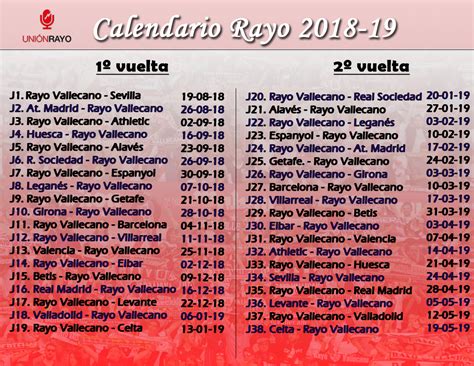 Calendario del Rayo Vallecano en LaLiga Santander 2018 2019