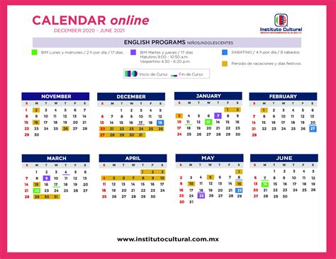 Calendario dic 2020 june 2021 | Instituto Cultural ...