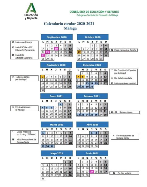 Calendario escolar 2020 2021 en Andalucía ️ ️️