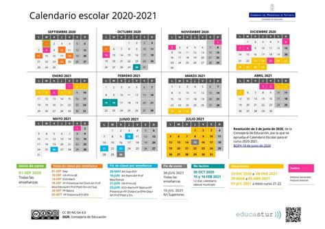 Calendario escolar 2020 2021 en Asturias ️ ️️