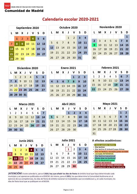 Calendario escolar 2020 – 2021 en Madrid: vacaciones y días festivos ...