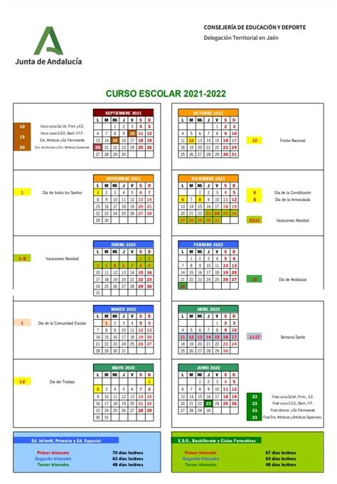 Calendario escolar 2021 2022 en Andalucía ️ ️️