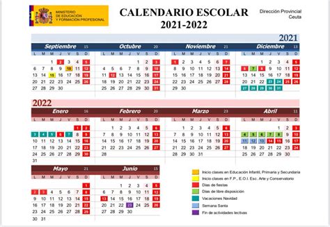Calendario escolar 2021 2022 en Ceuta ️ ️️