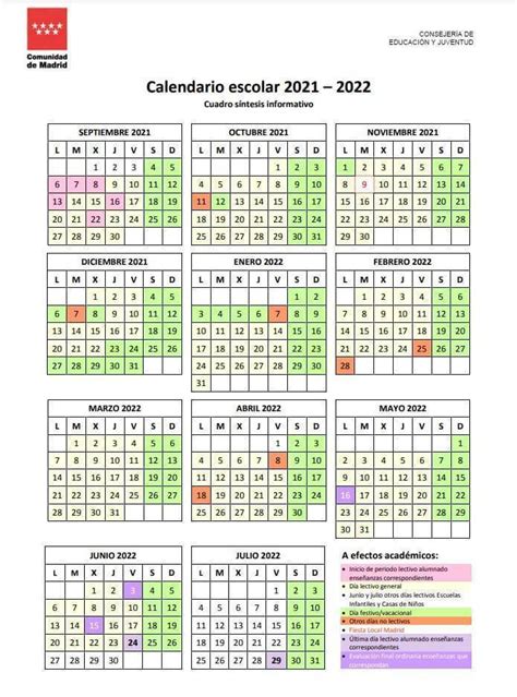 Calendario escolar 2021 2022 en Madrid ️ ️️