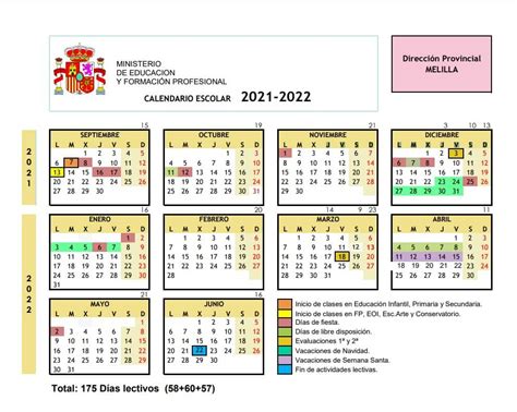 Calendario escolar 2021 2022 en Melilla ️ ️️
