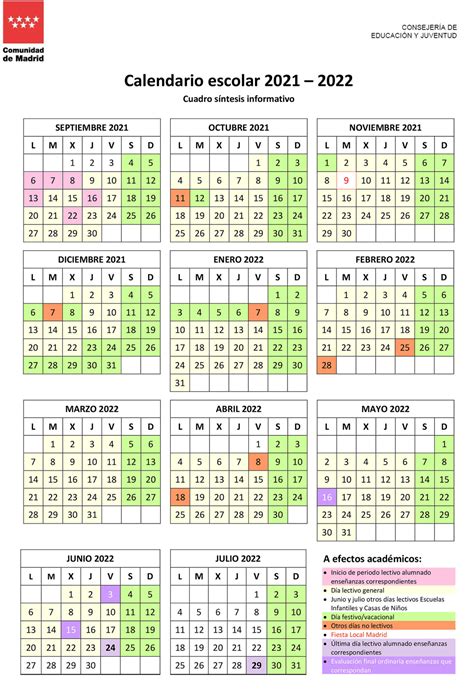 Calendario escolar 2021 22 – CPB Santa Ana
