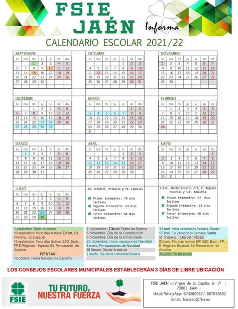 Calendario Escolar Andalucía 2021/2022   Pulseras de Tela