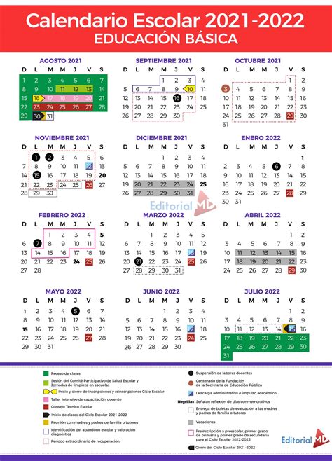Calendario Escolar ciclo 2021 2022 SEP  Descárgalo en PDF