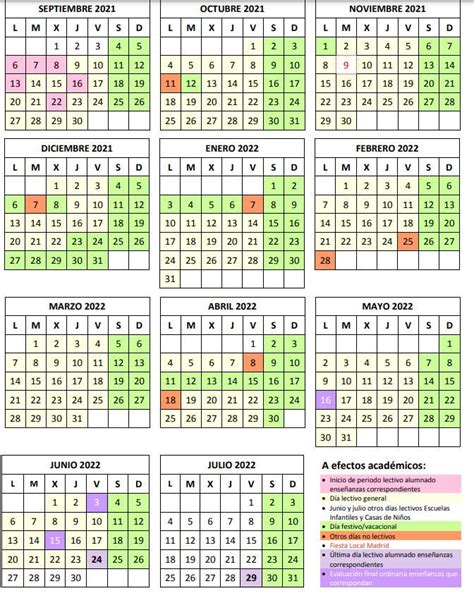 Calendario escolar Comunidad de Madrid 2021/2022.