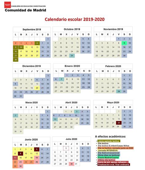 Calendario escolar Madrid 2019/2020