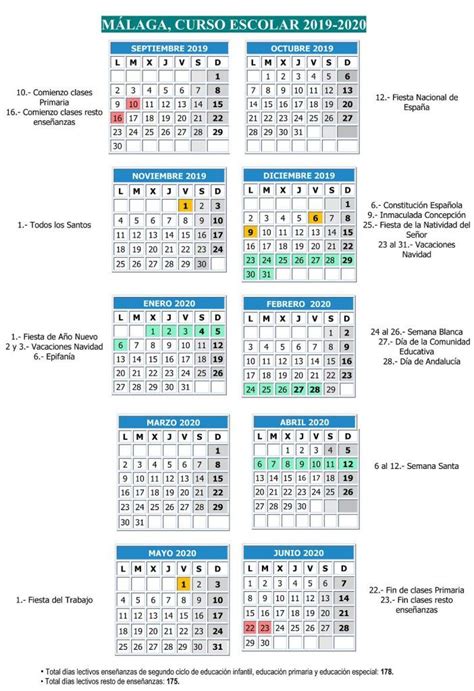 Calendario escolar Málaga 2019 2020 | La Diversiva   La ...