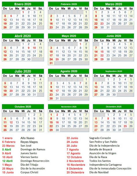 Calendario Festivos Colombia 2020   Viviendo Cali