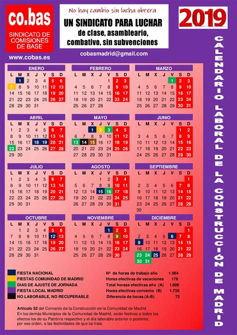 Calendario Laboral 2019 de la Construcción de Madrid | co ...