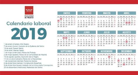 Calendario laboral 2019 en Madrid: dos traslados de festivos al lunes ...